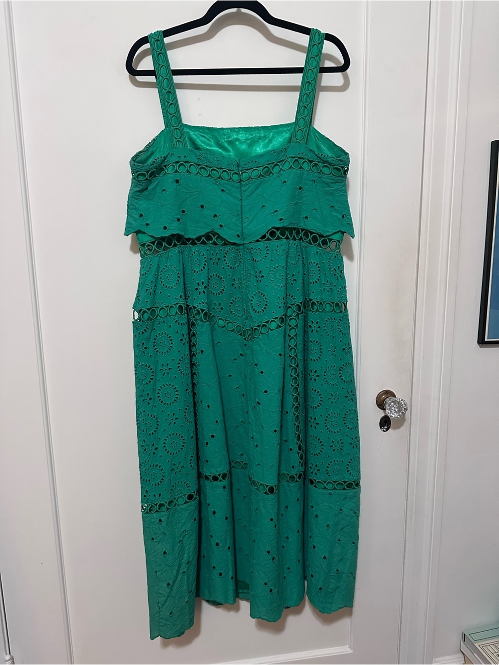 ASOS green cotton floral eyelet maxi sundress e/ cutouts - size 14 - Picture 4 of 12